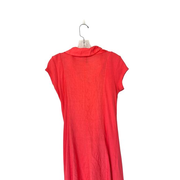 Inizio Pink Short‎ Sleeve V-Neck Lagenlook Coastal Ribbed Linen Dress Small - Picture 7 of 11